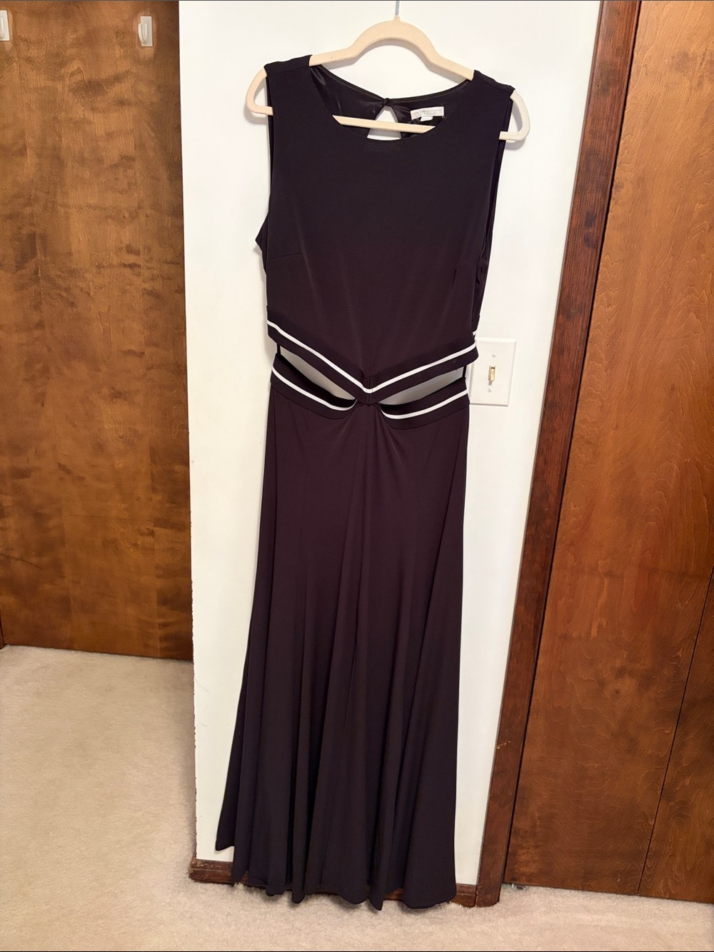 New York & Company Black Maxi Dress with White Trim Cutouts